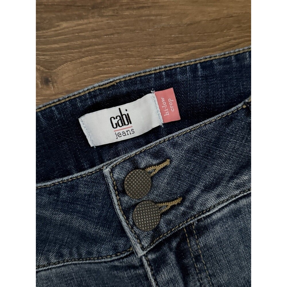 Cabi New High-Low Crop #6281 2 tone Blue Denim Size 12 stretch Raw Hem - Picture 3 of 5